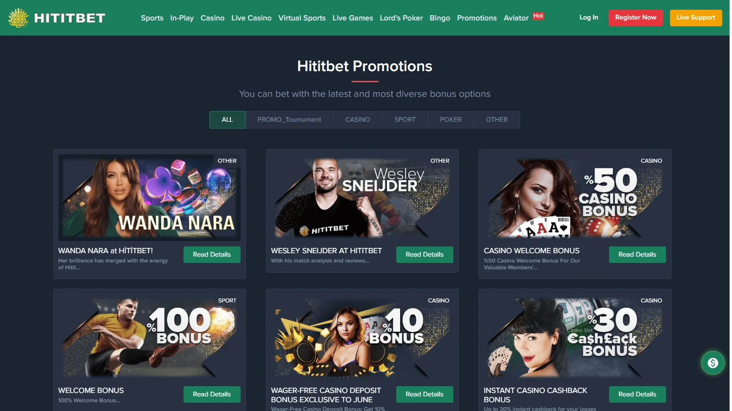 Hititbet promotions page